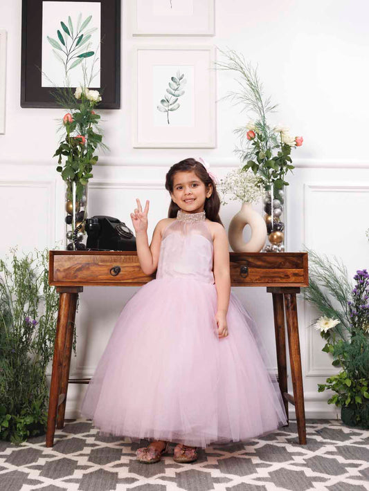 Pauline pink halter gown with big bow at the back