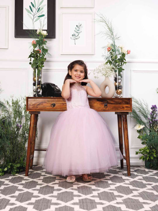 Pauline pink halter gown with big bow at the back