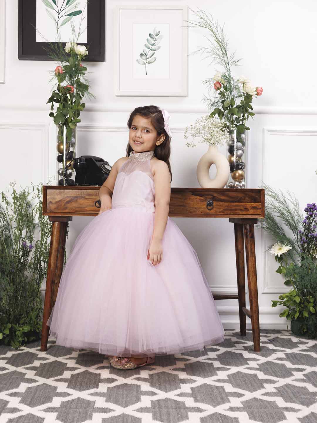 Pauline pink halter gown with big bow at the back