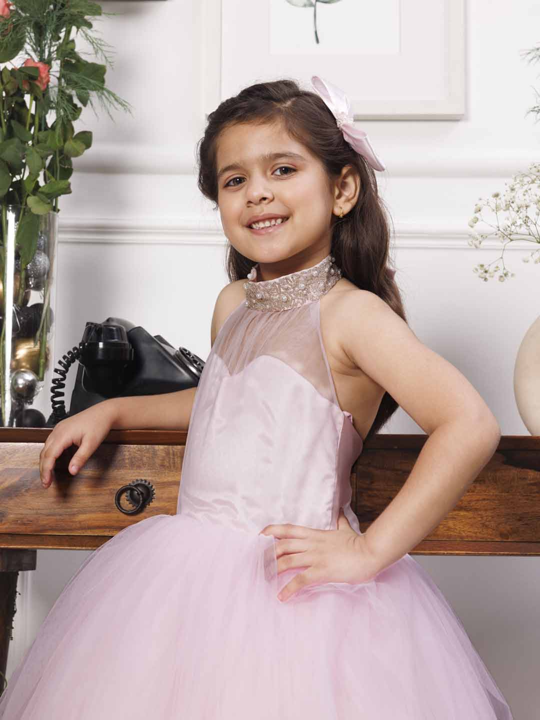 Pauline pink halter gown with big bow at the back