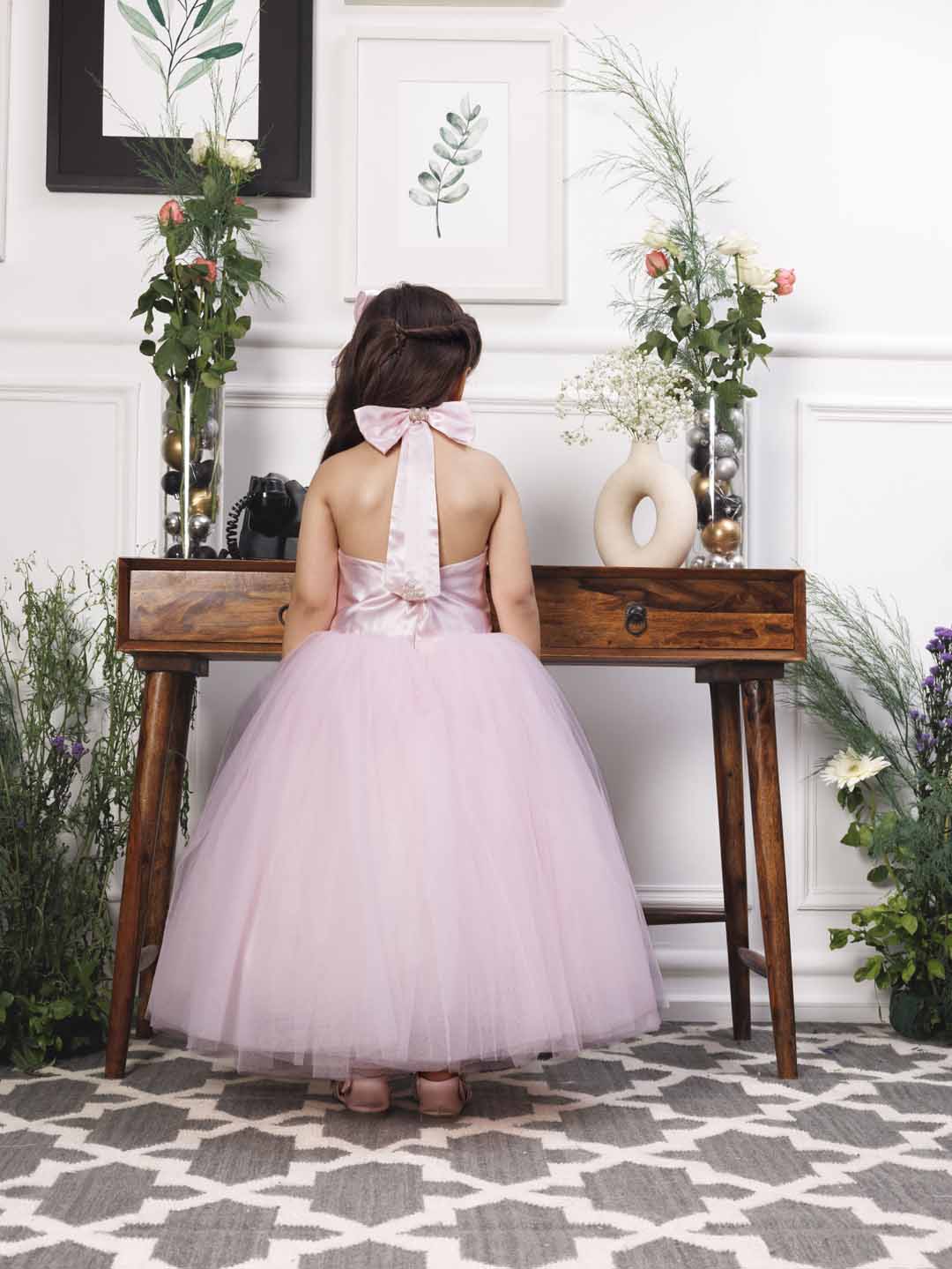 Pauline pink halter gown with big bow at the back