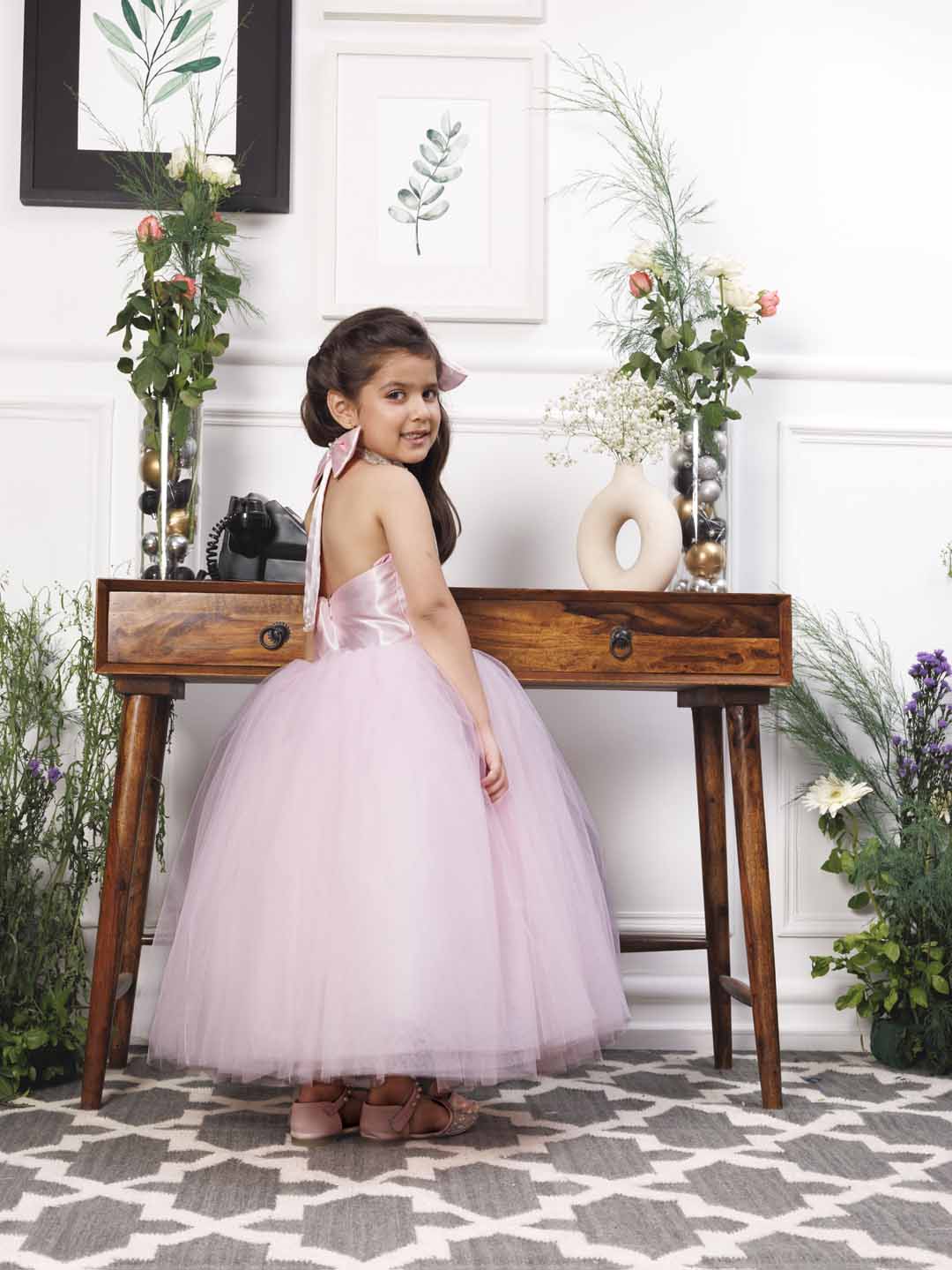Pauline pink halter gown with big bow at the back