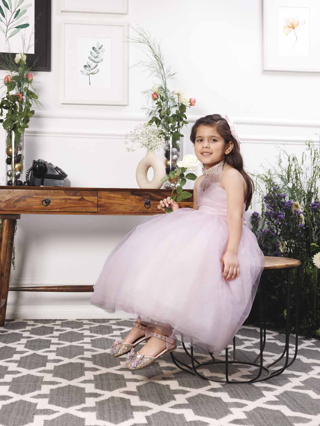 Pauline pink halter gown with big bow at the back