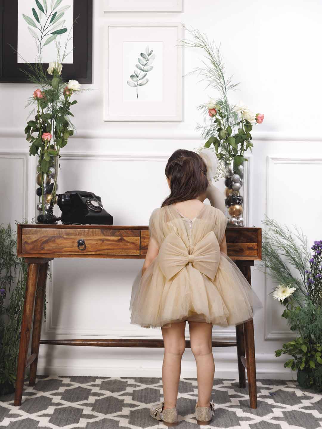 Charlotte fluffy champagne dress with hand embroidery on gathered bodice