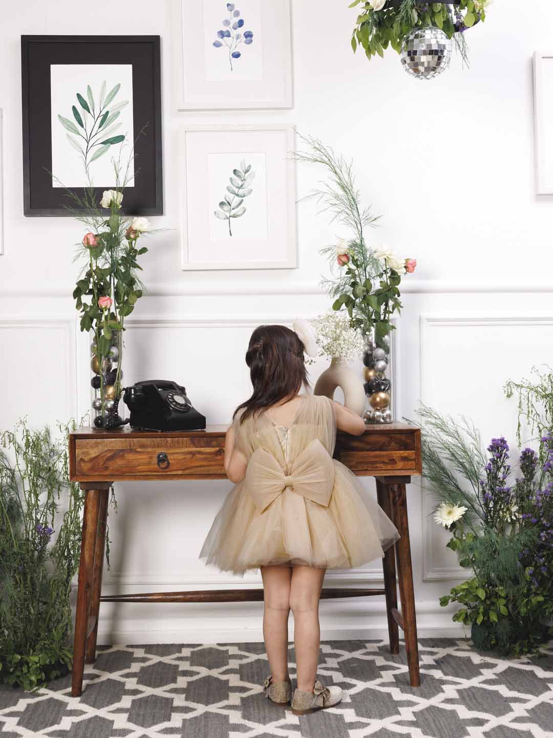 Charlotte fluffy champagne dress with hand embroidery on gathered bodice