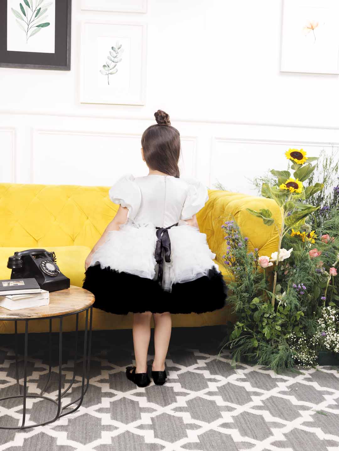 Risa the magical ruffled dress in black and white
