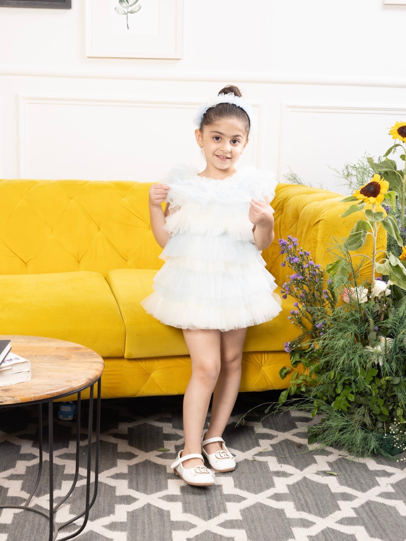 Nina blue & white A line tulle dress