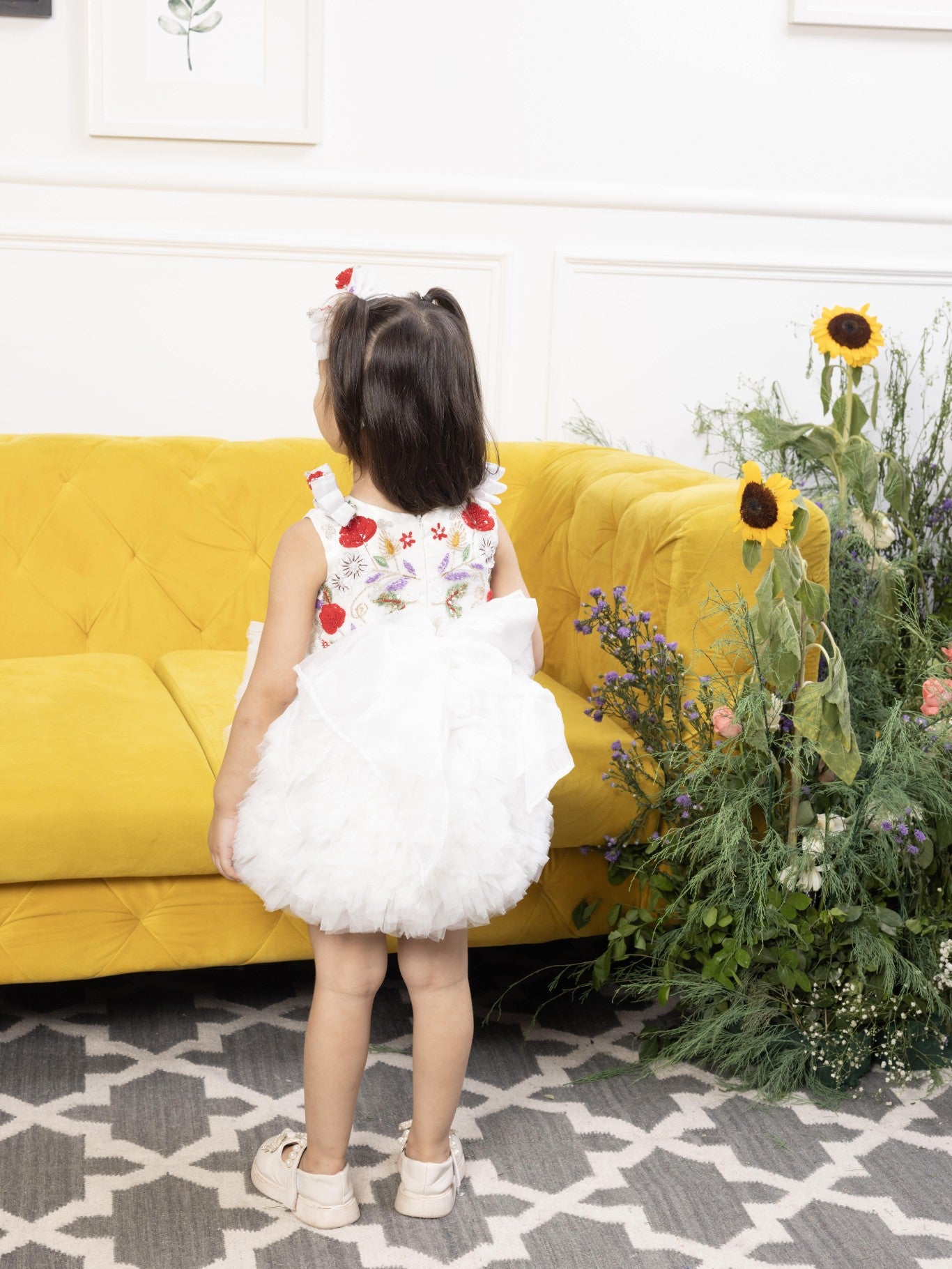 Monica ruffled fluffy white dress