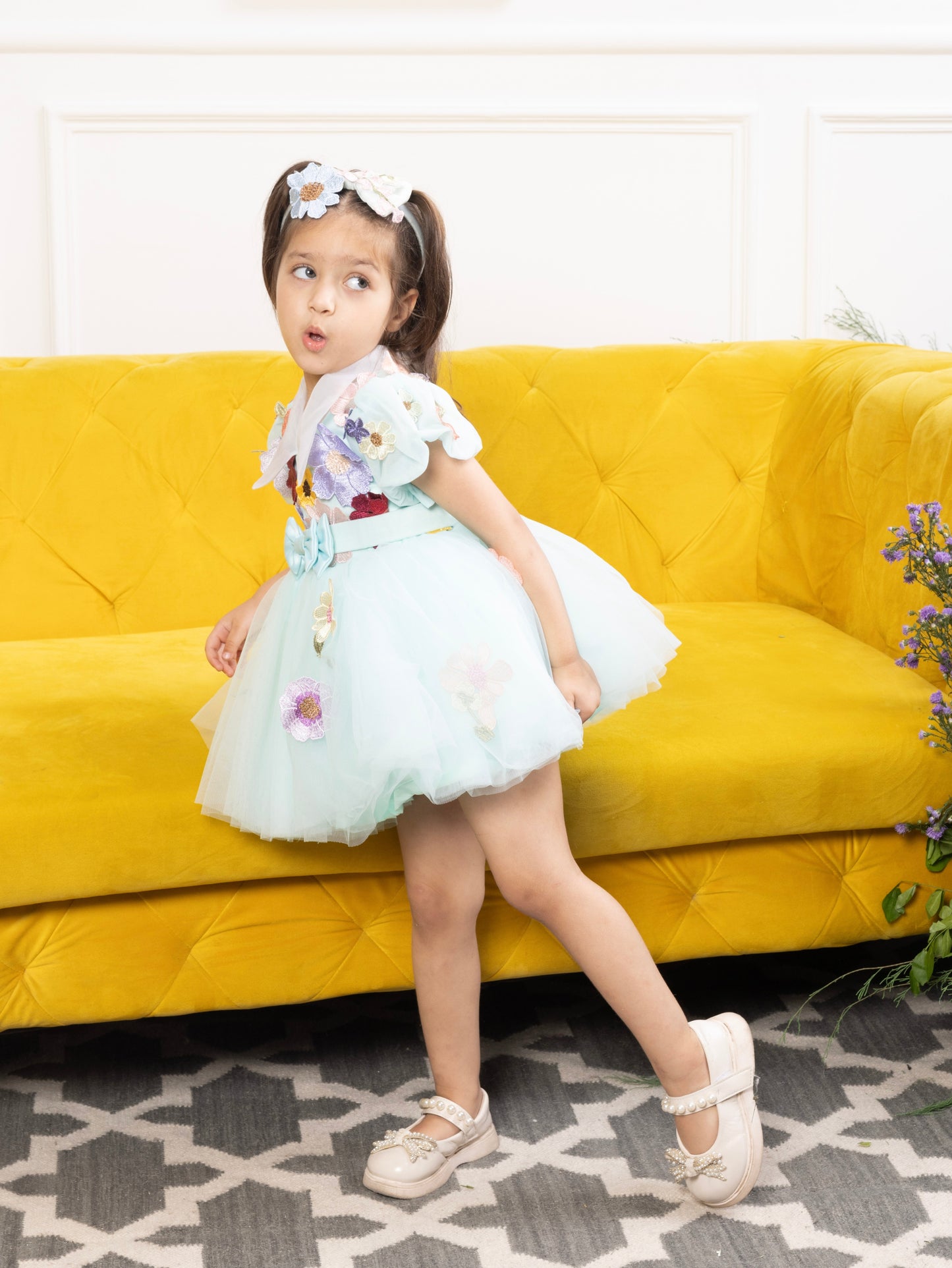 Helen super cute blue floral dress with fluffy skirt