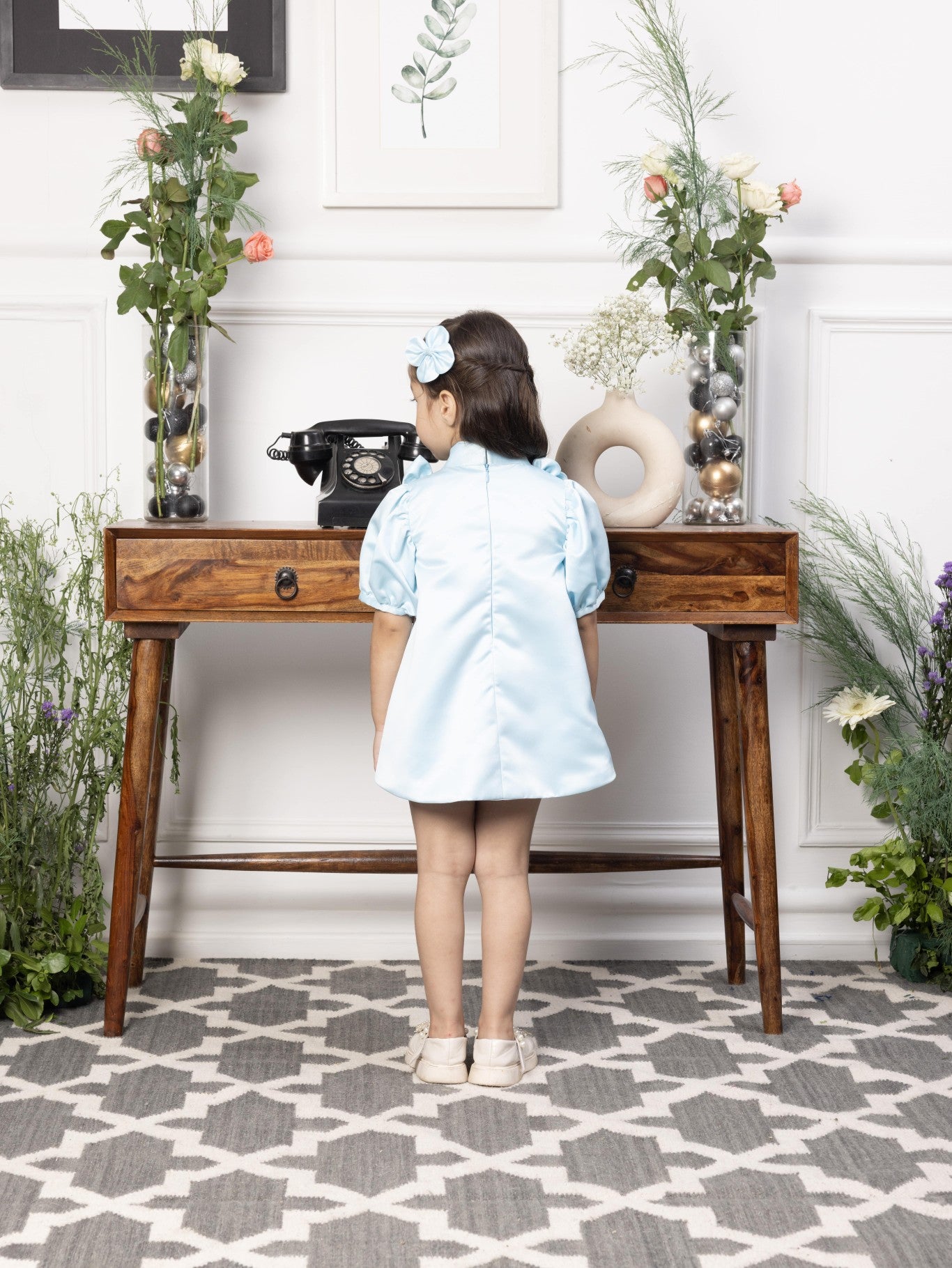Mulan blue satin A line dress