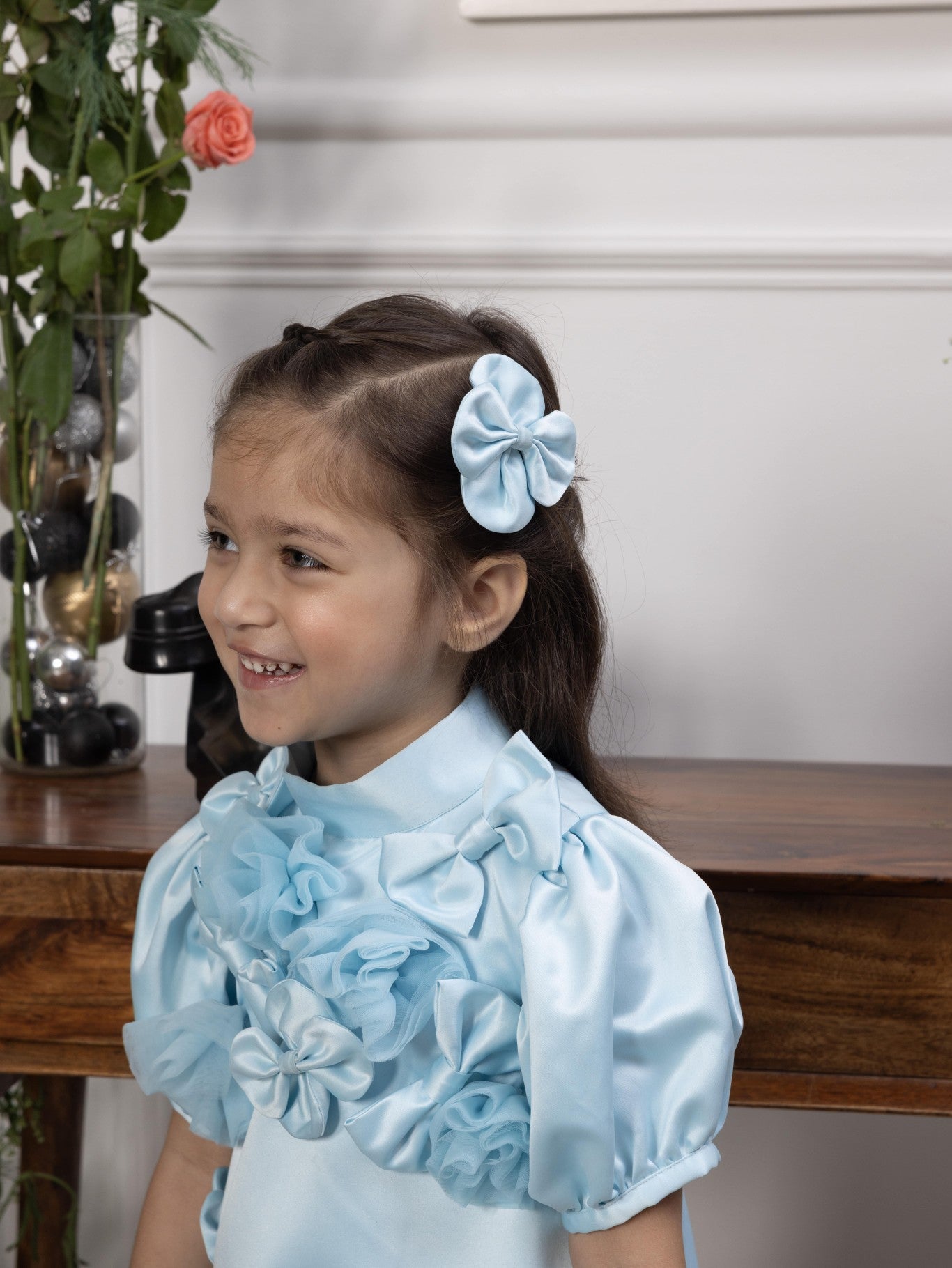 Mulan blue satin A line dress