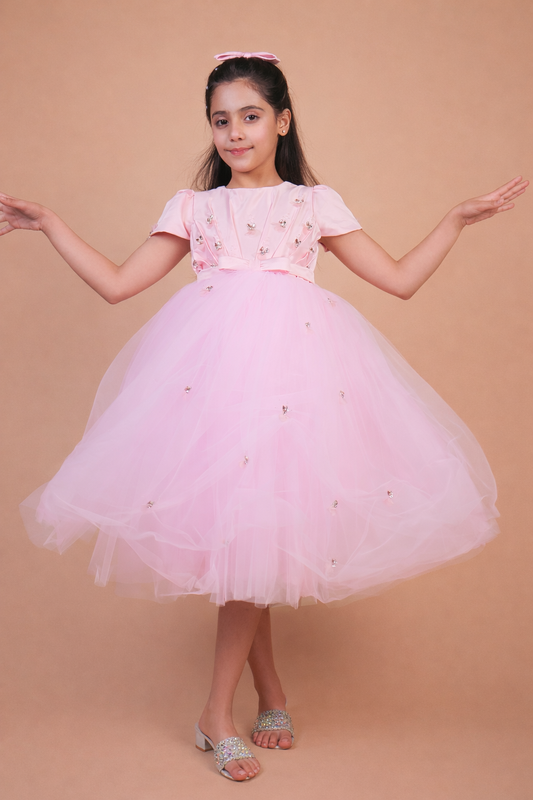 Pink Butterfly Embellished Party Gown