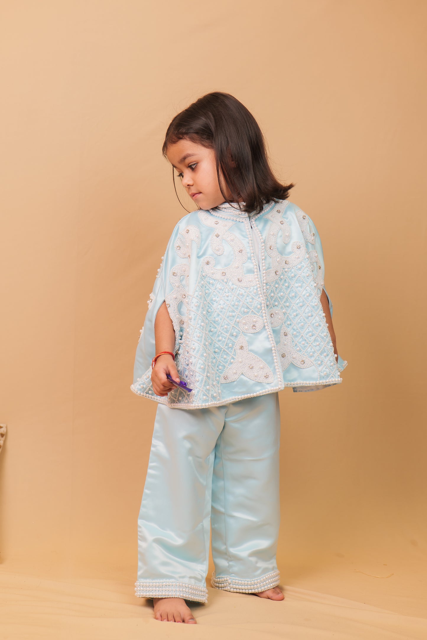 Anne Blue Pearl Embroidered Indo-Western 3-Piece Co-ord Set