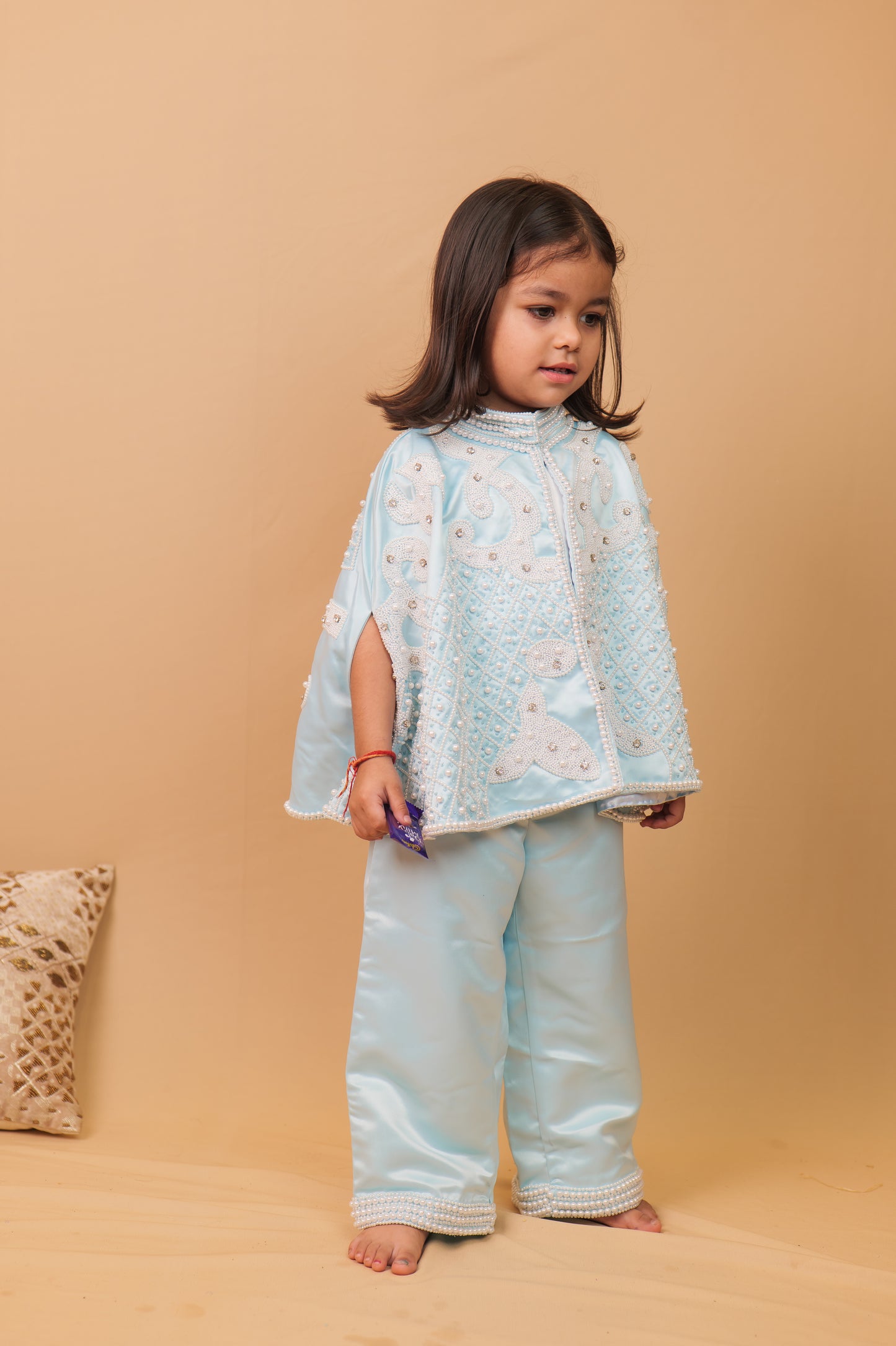 Anne Blue Pearl Embroidered Indo-Western 3-Piece Co-ord Set