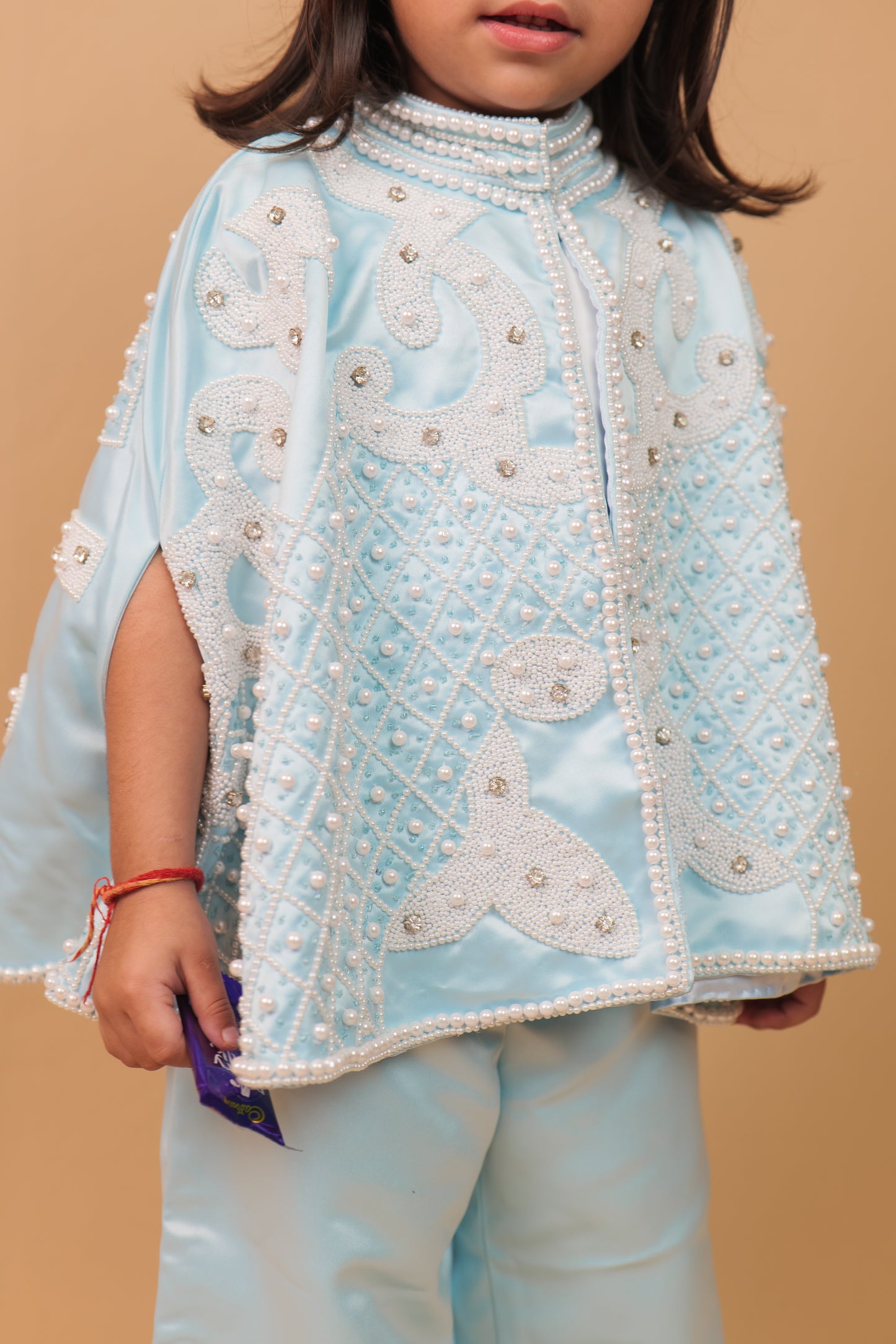 Anne Blue Pearl Embroidered Indo-Western 3-Piece Co-ord Set