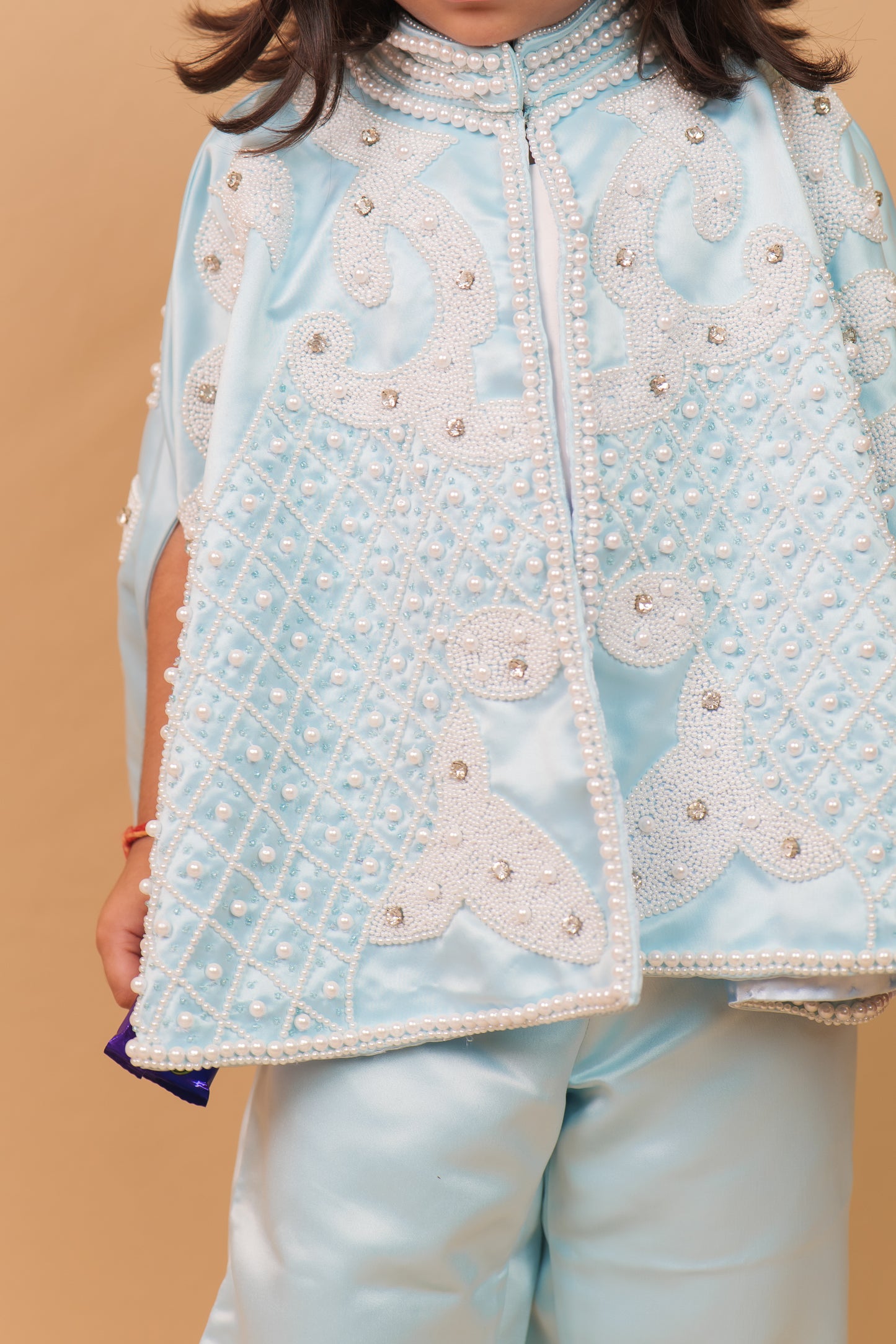 Anne Blue Pearl Embroidered Indo-Western 3-Piece Co-ord Set