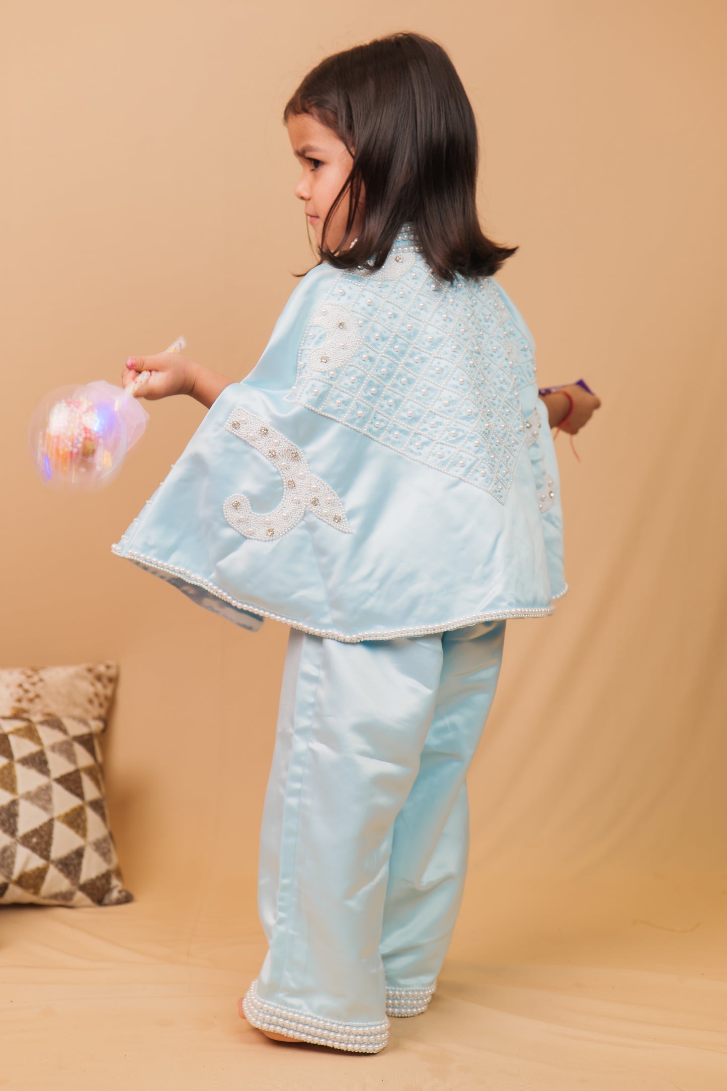 Anne Blue Pearl Embroidered Indo-Western 3-Piece Co-ord Set