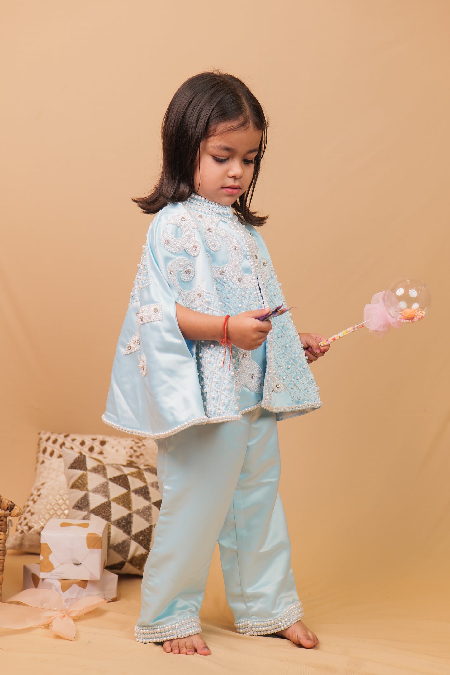 Anne Blue Pearl Embroidered Indo-Western 3-Piece Co-ord Set