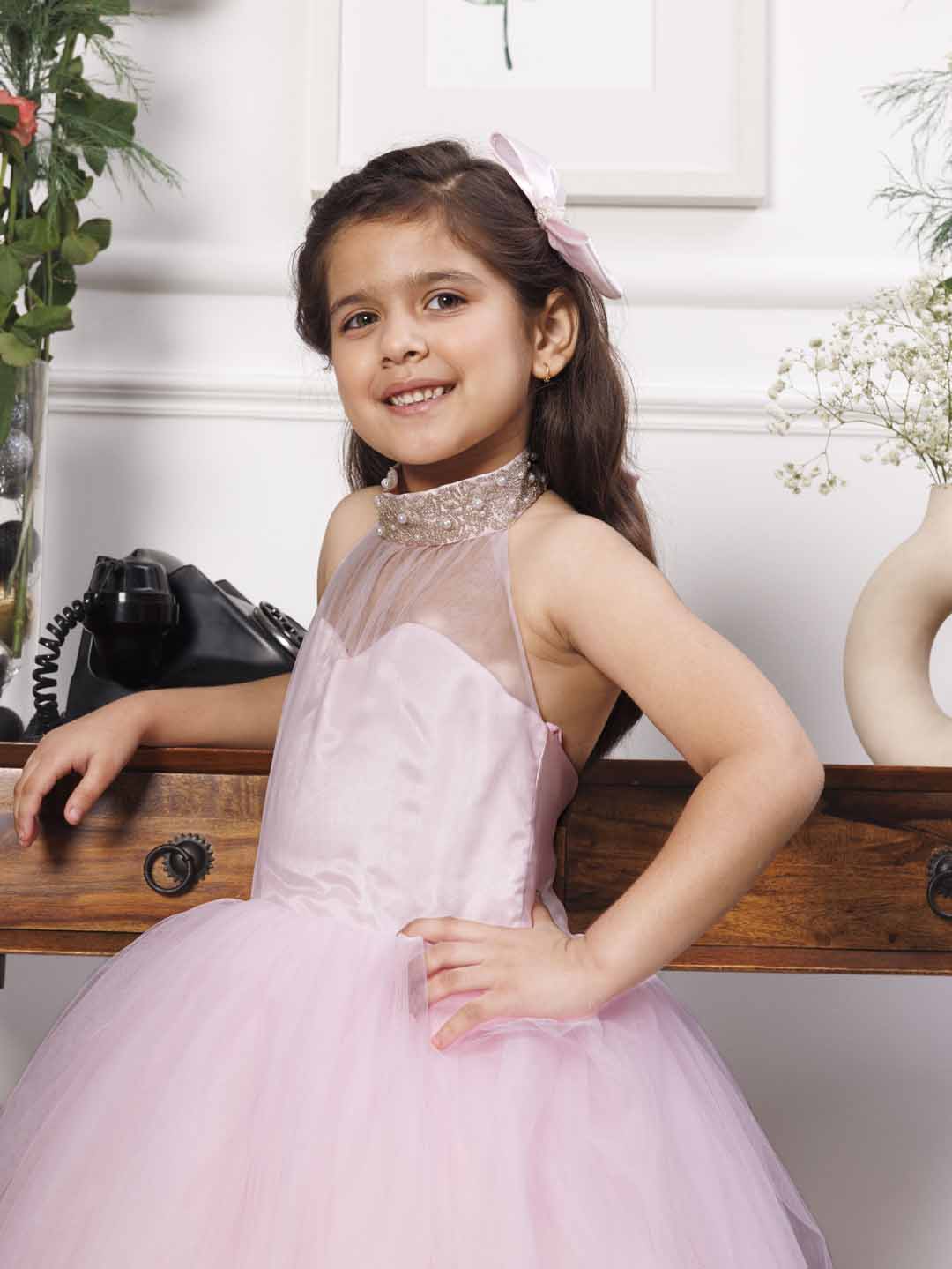 Pauline pink halter gown with big bow at the back