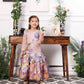 Zarita pink sequin mermaid dress with lavender fish tail skirt and flower detailing