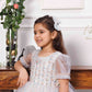 Phillipa white organza dress with hand embroidery of flower and butterflies detailing