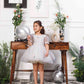 Phillipa white organza dress with hand embroidery of flower and butterflies detailing