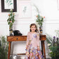 Zarita pink sequin mermaid dress with lavender fish tail skirt and flower detailing