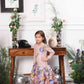 Zarita pink sequin mermaid dress with lavender fish tail skirt and flower detailing