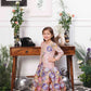 Zarita pink sequin mermaid dress with lavender fish tail skirt and flower detailing