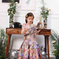 Zarita pink sequin mermaid dress with lavender fish tail skirt and flower detailing