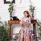 Zarita pink sequin mermaid dress with lavender fish tail skirt and flower detailing