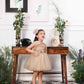 Charlotte fluffy champagne dress with hand embroidery on gathered bodice