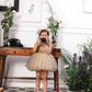 Charlotte fluffy champagne dress with hand embroidery on gathered bodice