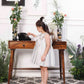 Emma white satin silk dress with bow in front
