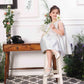 Emma white satin silk dress with bow in front