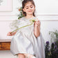 Emma white satin silk dress with bow in front