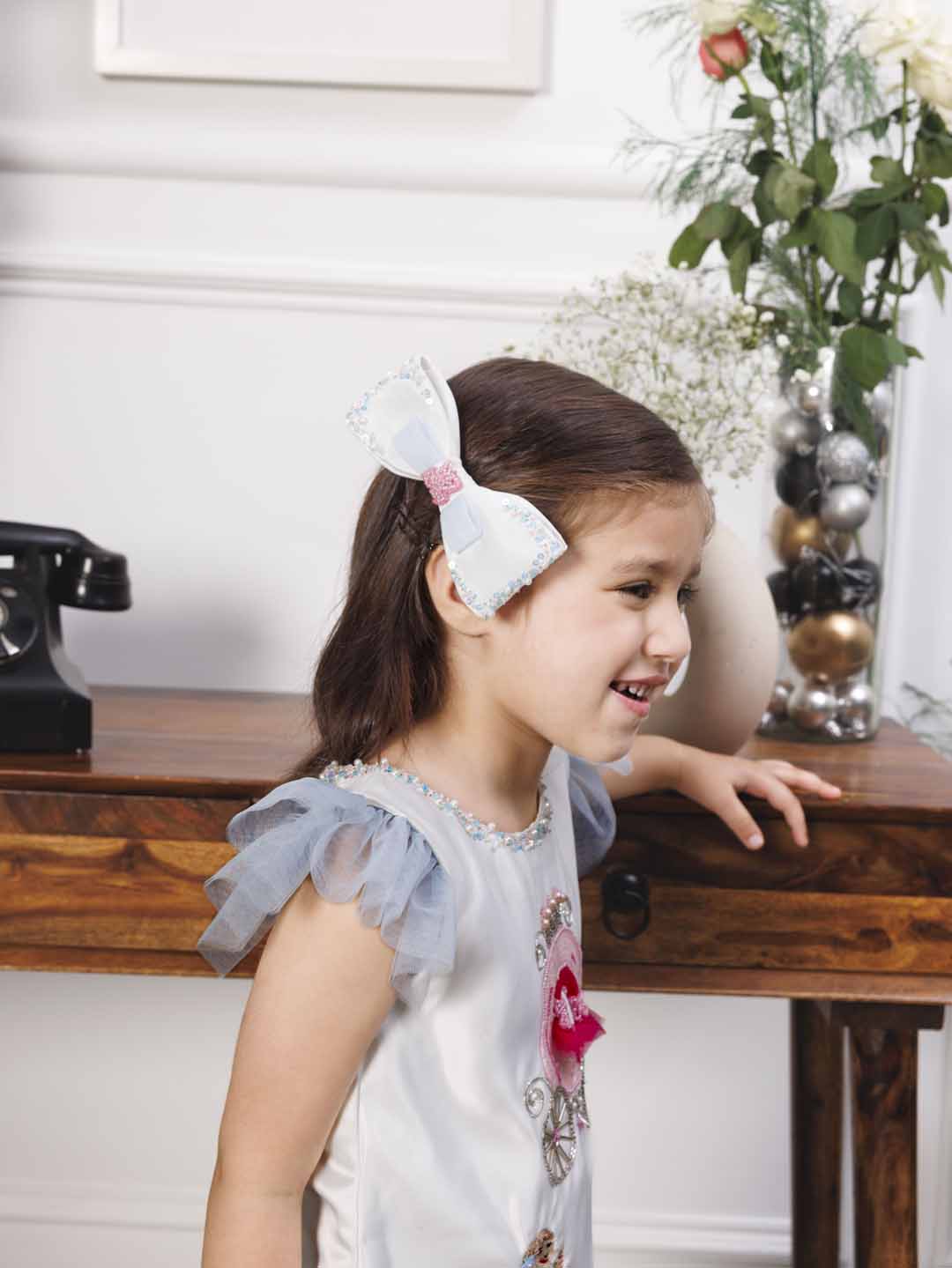 Cindrella A line satin silk dress with princess and carraige detailing