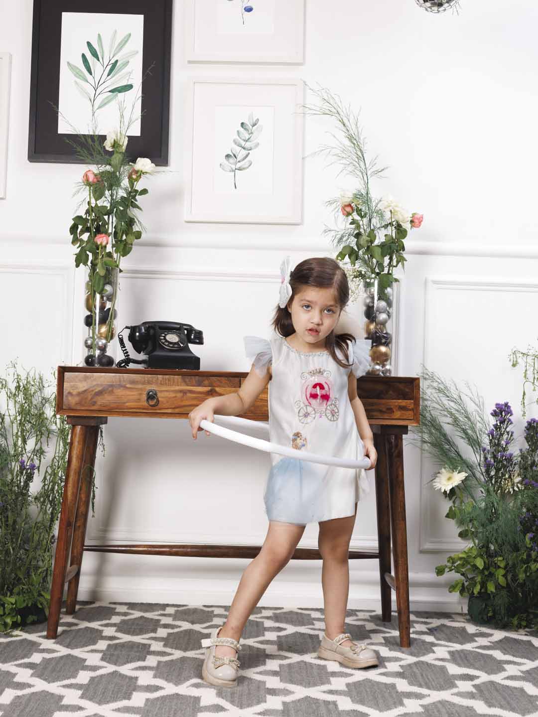 Cindrella A line satin silk dress with princess and carraige detailing