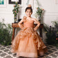 Charlene princess trail gown with handmade flowers and gloves