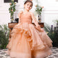 Charlene princess trail gown with handmade flowers and gloves