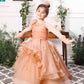 Charlene princess trail gown with handmade flowers and gloves