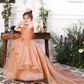 Charlene princess trail gown with handmade flowers and gloves