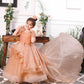 Charlene princess trail gown with handmade flowers and gloves