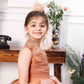 Charlene princess trail gown with handmade flowers and gloves