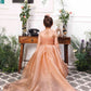 Charlene princess trail gown with handmade flowers and gloves