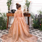 Charlene princess trail gown with handmade flowers and gloves