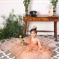 Charlene princess trail gown with handmade flowers and gloves