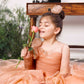 Charlene princess trail gown with handmade flowers and gloves
