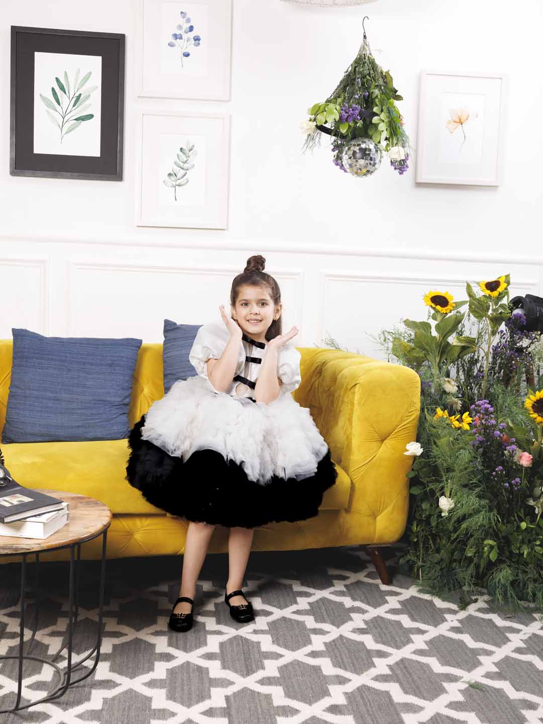 Risa the magical ruffled dress in black and white