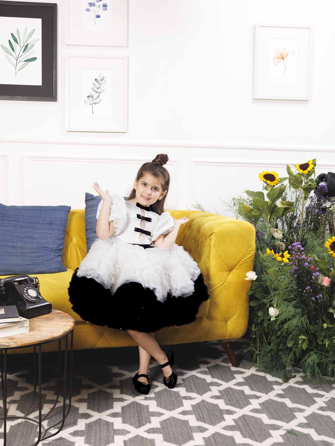 Risa the magical ruffled dress in black and white